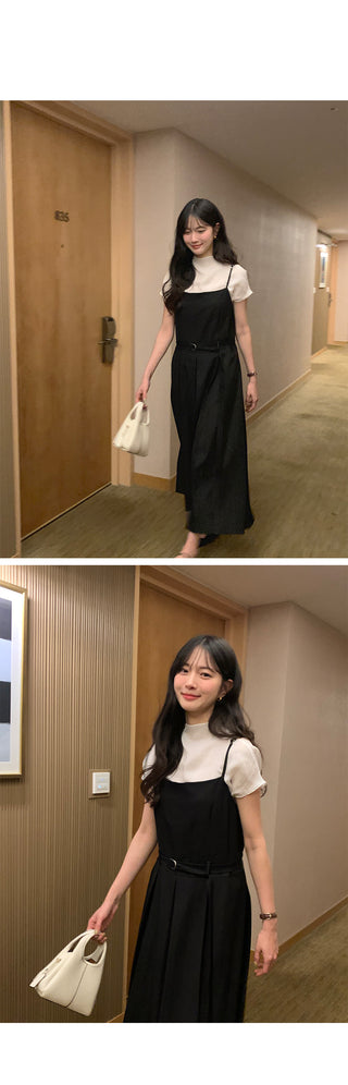 (2 colors) Pleated Long Sleeveless Dress