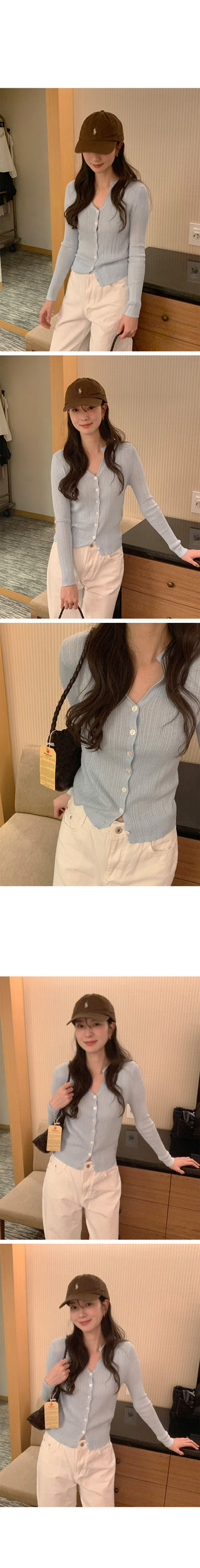 (4 colors) Ribbed V-neck cardigan