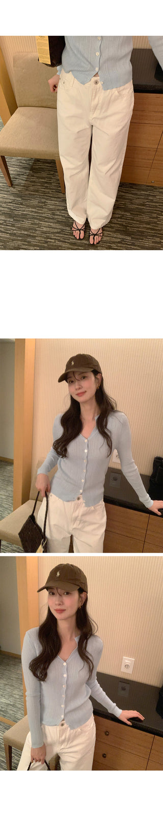 (4 colors) Ribbed V-neck cardigan