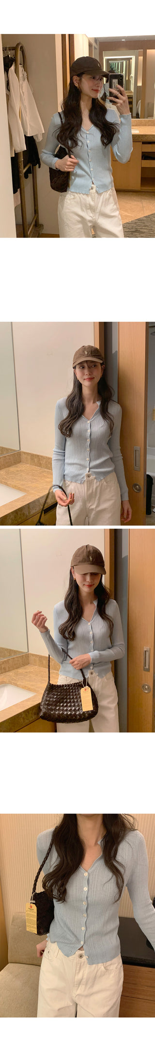(4 colors) Ribbed V-neck cardigan