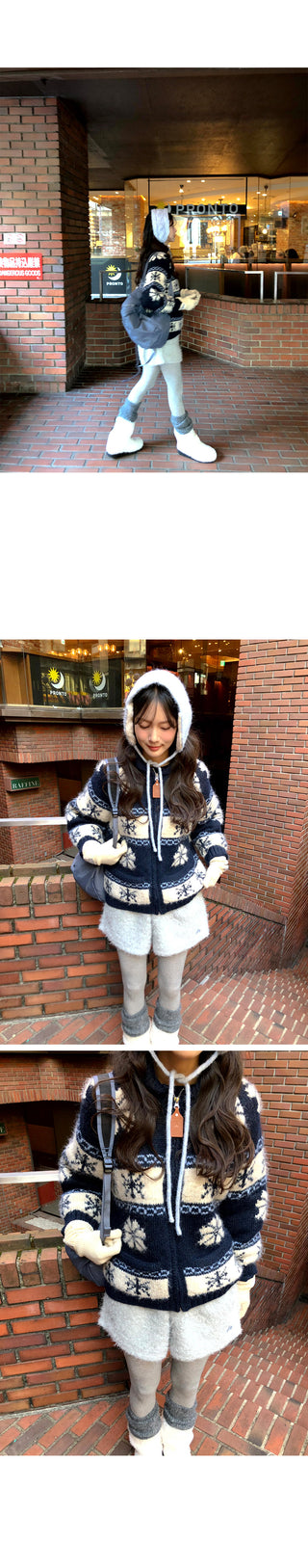 (3 colors) Nordic pattern wool knit zip-up