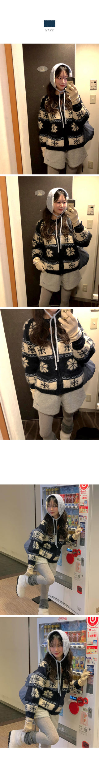 (3 colors) Nordic pattern wool knit zip-up