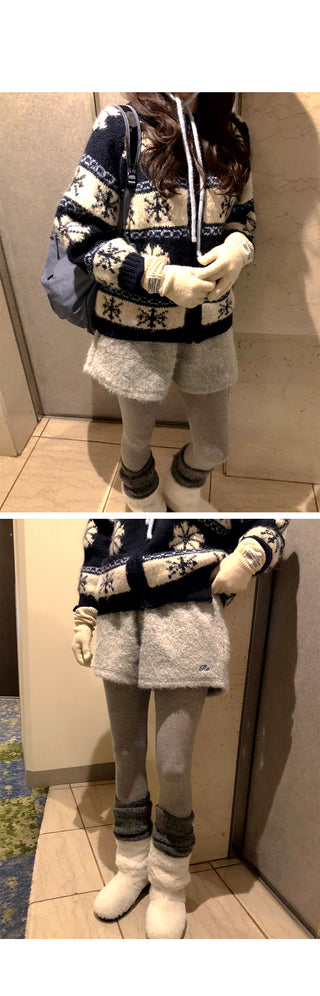 (3 colors) Nordic pattern wool knit zip-up