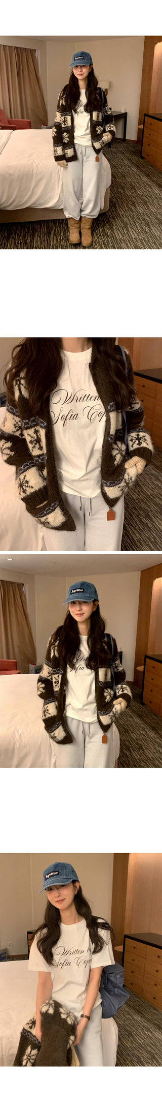 (3 colors) Nordic pattern wool knit zip-up