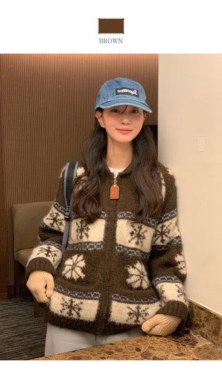 (3 colors) Nordic pattern wool knit zip-up