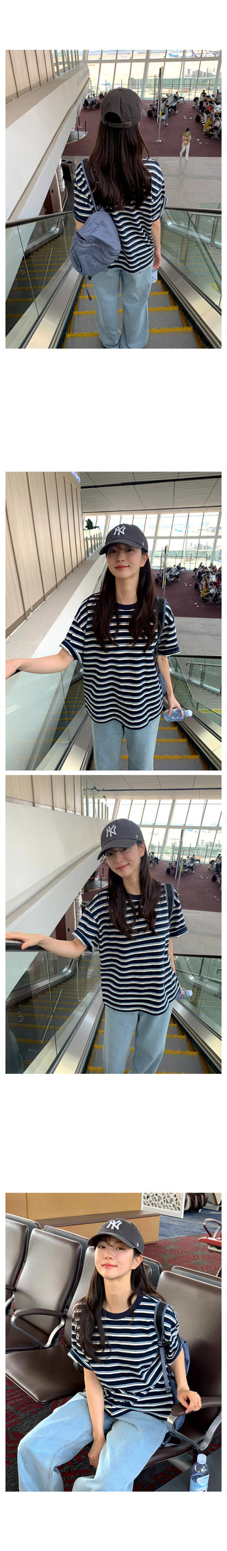 (2 colors) Striped Round Neck T-Shirt