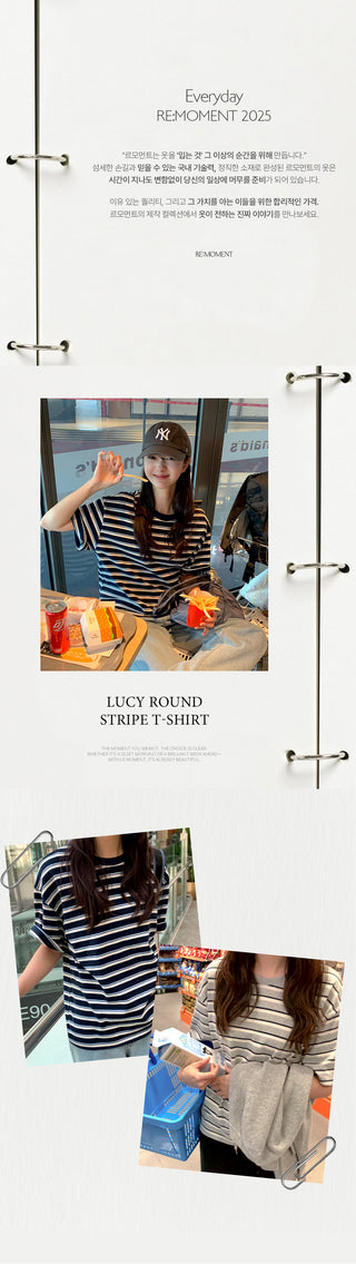 (2 colors) Striped Round Neck T-Shirt