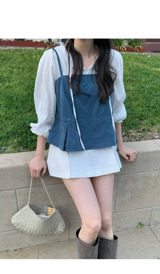 (2 colors) Ruffle Tie Blouse