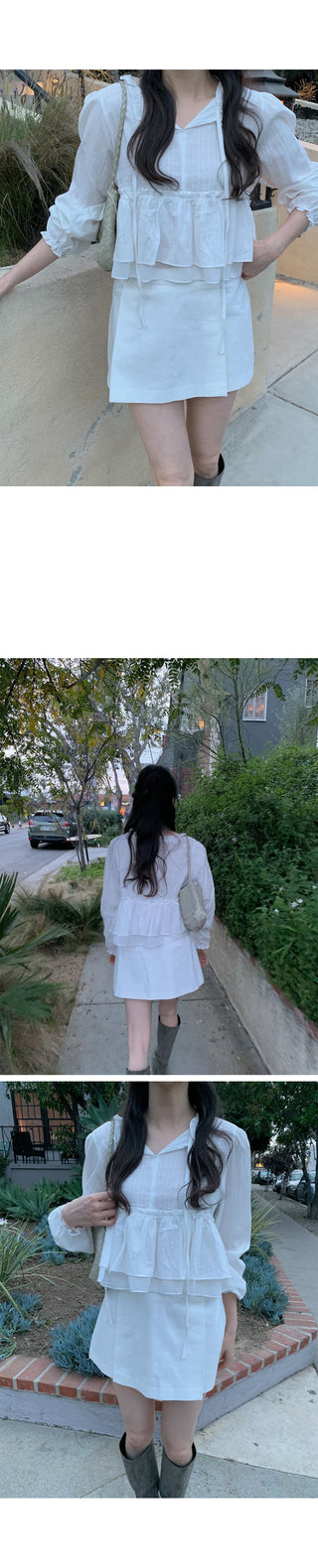 (2 colors) Ruffle Tie Blouse