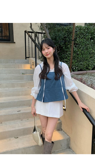 (2 colors) Ruffle Tie Blouse