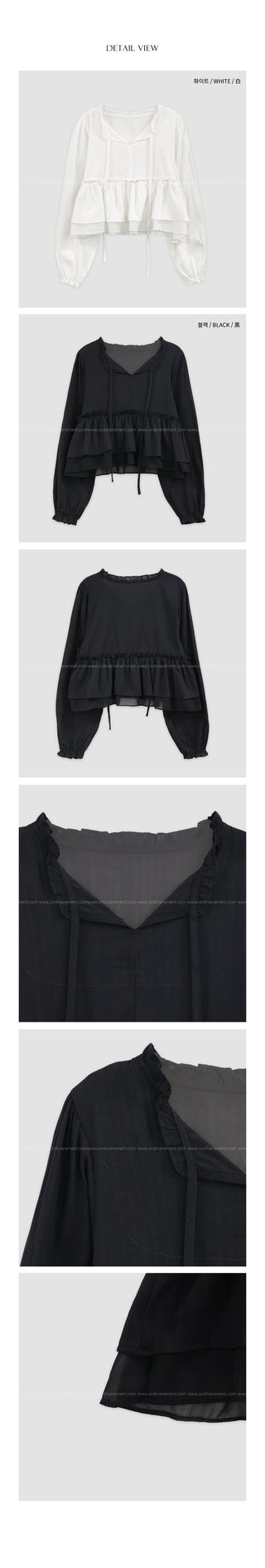 (2 colors) Ruffle Tie Blouse