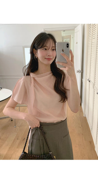 [3 colors] Tie blouse