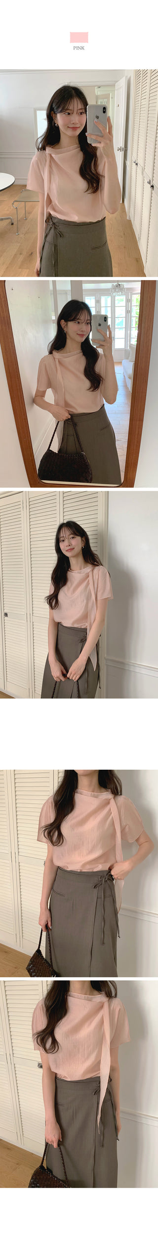 [3 colors] Tie blouse