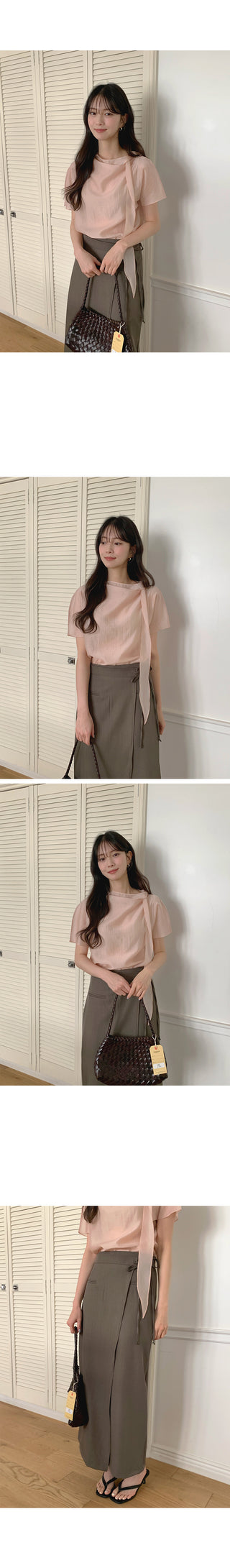 [3 colors] Tie blouse