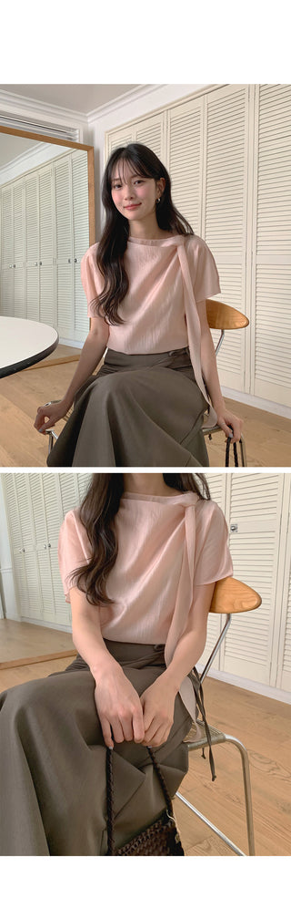 [3 colors] Tie blouse