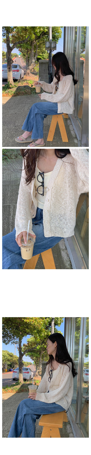 Sand V-neck cotton cardigan in 2 colors!