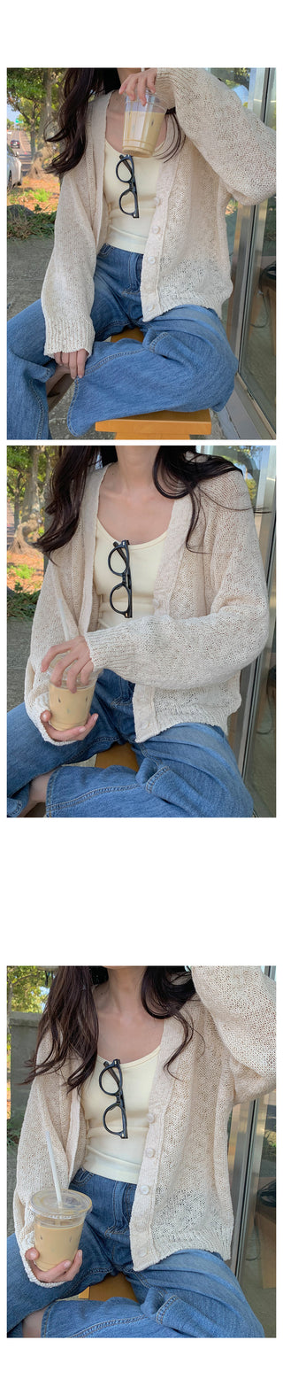 Sand V-neck cotton cardigan in 2 colors!