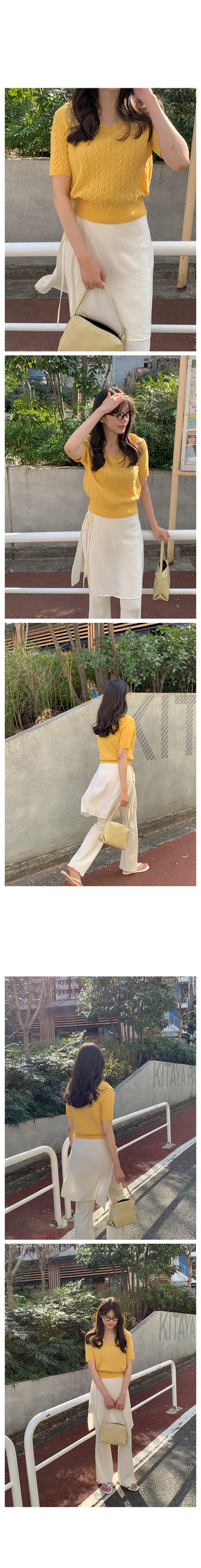 Twist V-neck short-sleeved knit