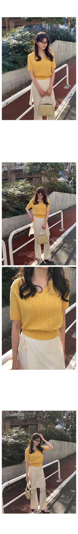 Twist V-neck short-sleeved knit