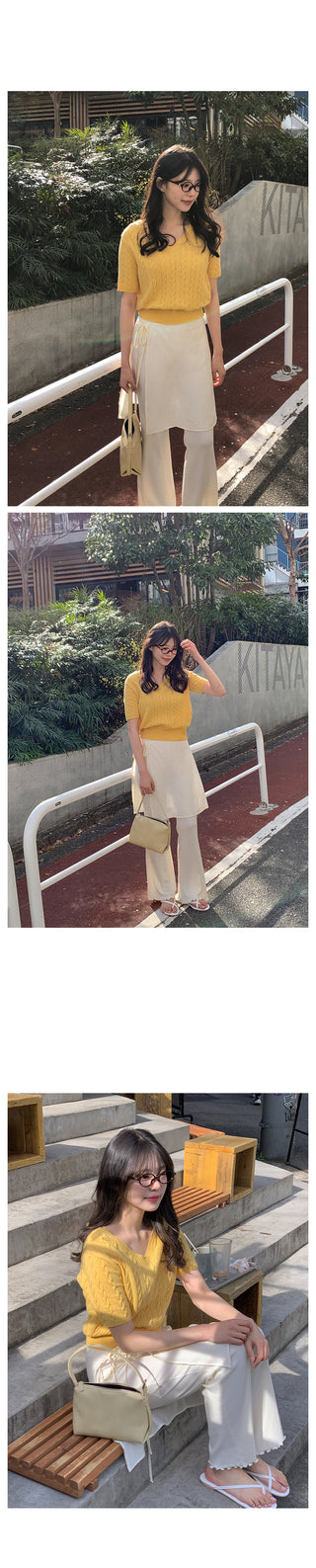 Twist V-neck short-sleeved knit