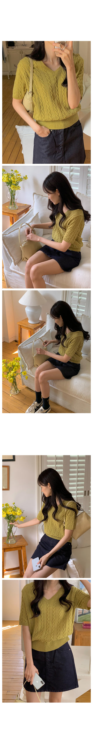 Twist V-neck short-sleeved knit