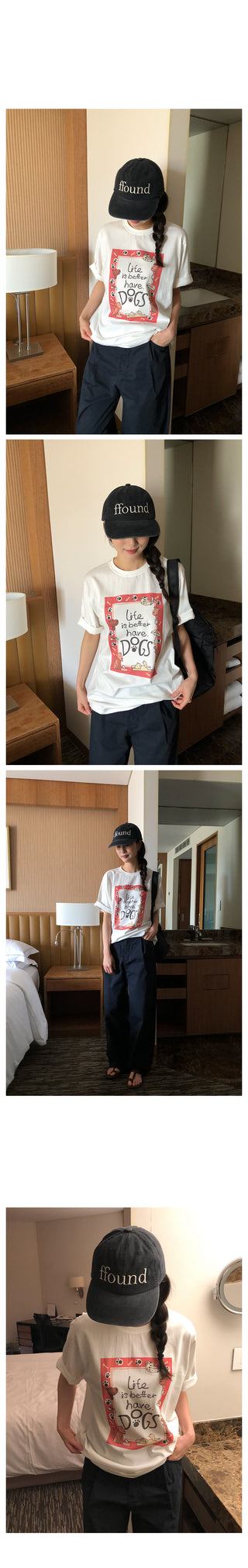 Dog print round short-sleeved T-shirt