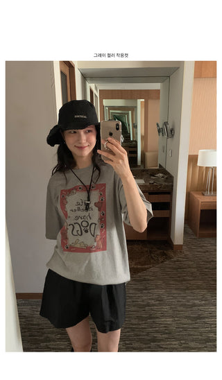 Dog print round short-sleeved T-shirt