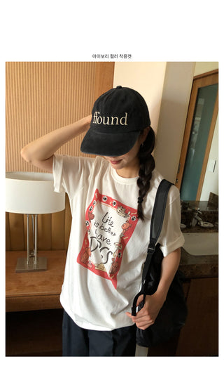 Dog print round short-sleeved T-shirt