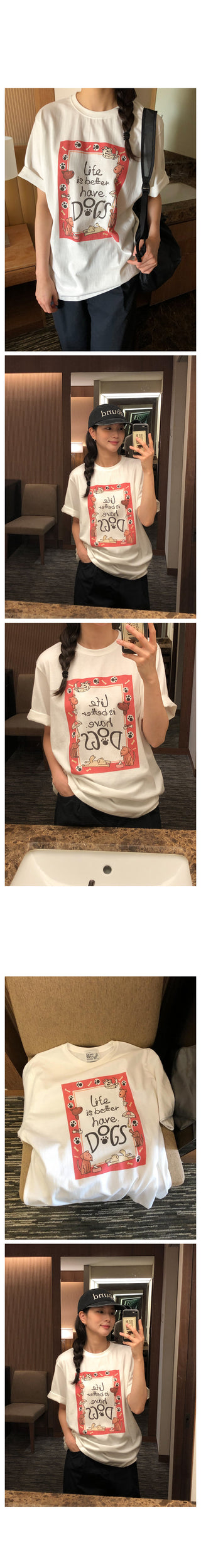Dog print round short-sleeved T-shirt