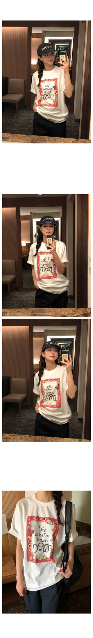 Dog print round short-sleeved T-shirt