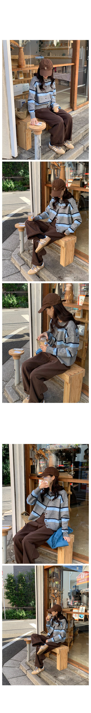 Striped border knit cardigan