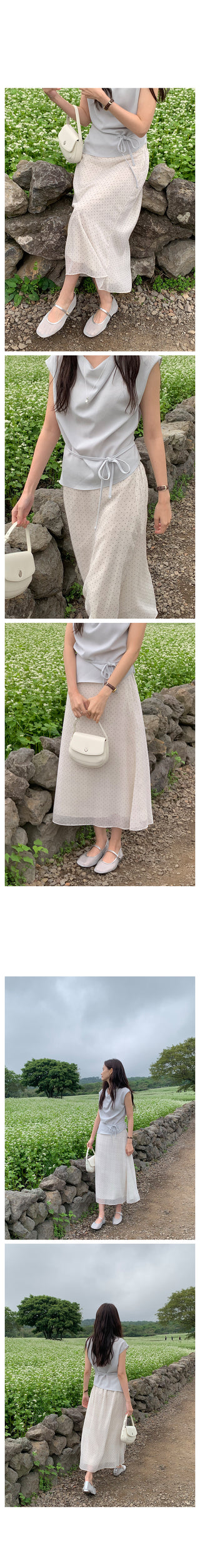 Chiffon polka dot long skirt