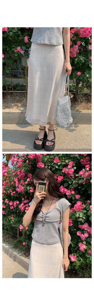 Chiffon polka dot long skirt