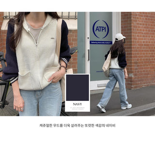 Two-tone knit zip-up cardigan