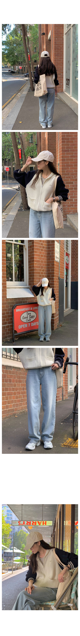 Two-tone knit zip-up cardigan