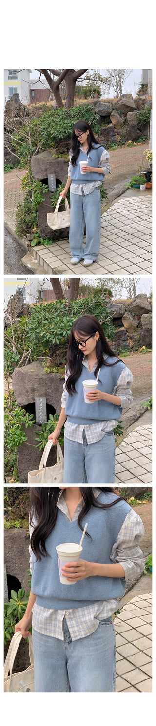 Cashmere V-neck knit vest