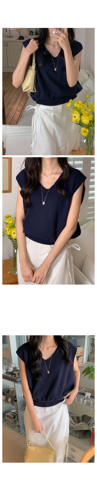 Cashmere V-neck knit vest