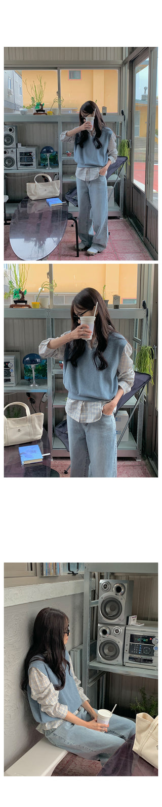 Cashmere V-neck knit vest