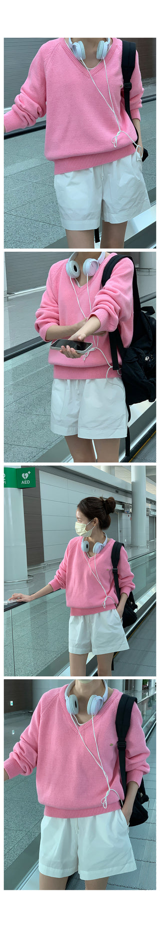 (6 colors) High-quality cotton V-neck knit