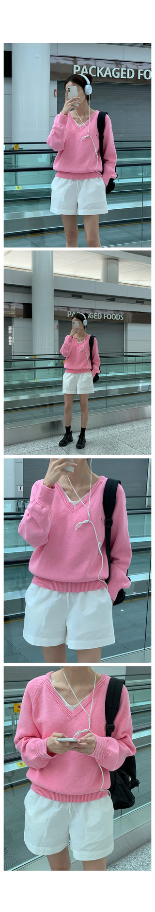 (6 colors) High-quality cotton V-neck knit