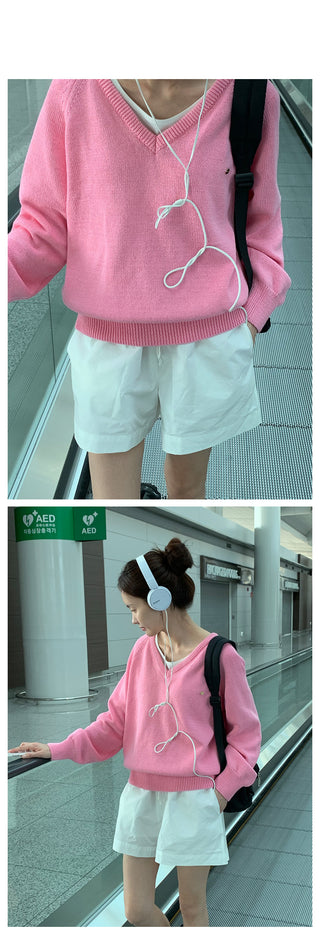 (6 colors) High-quality cotton V-neck knit