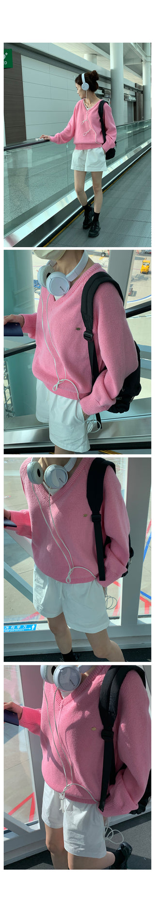 (6 colors) High-quality cotton V-neck knit