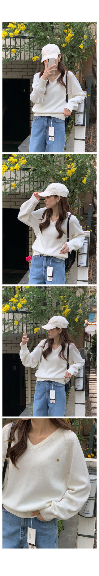 (6 colors) High-quality cotton V-neck knit