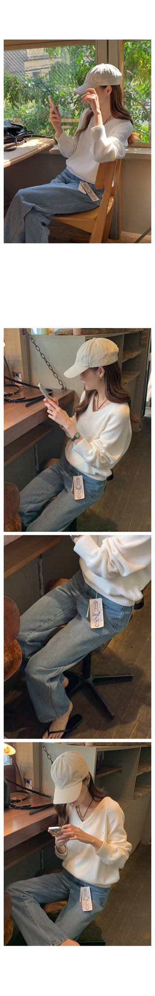 (6 colors) High-quality cotton V-neck knit