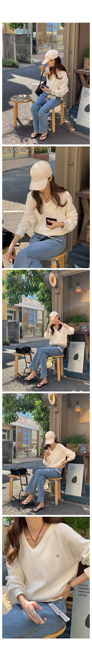 (6 colors) High-quality cotton V-neck knit