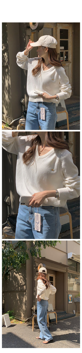 (6 colors) High-quality cotton V-neck knit