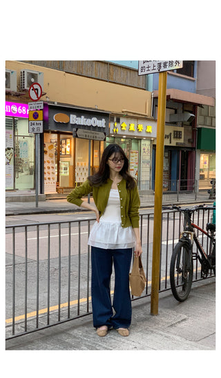 Semi-wide dark denim pants