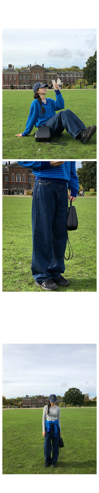 Semi-wide dark denim pants