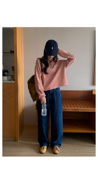 Semi-wide dark denim pants