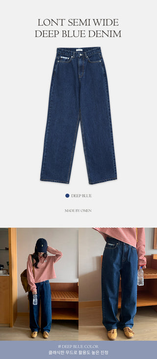 Semi-wide dark denim pants